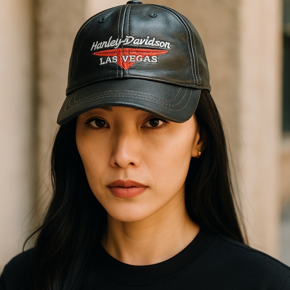 Harley Davidson Black Leather Cap . Unisex